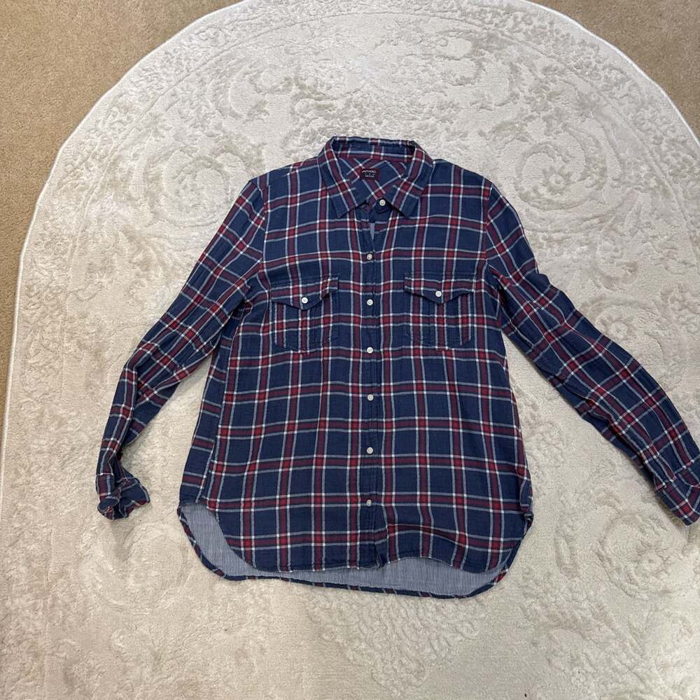 UNTUCKit Women's Blue & Red Plaid‎ Button-Down Shirt, Flannel, Long Sleeve